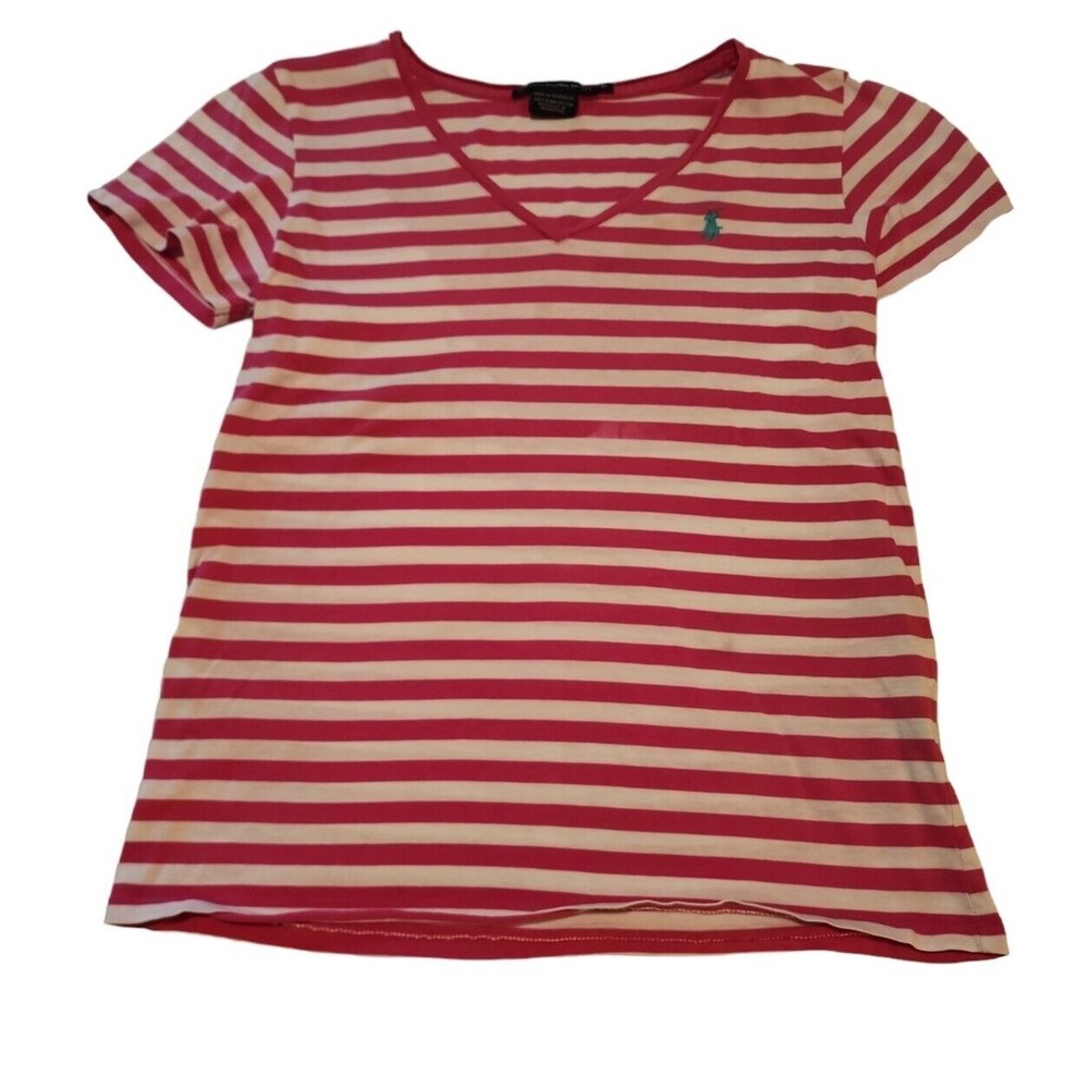 Ralph Lauren Striped‎ T-Shirt V-Neck Short Sleeve Casual Top, Size M
